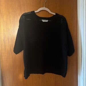 Black Open-Knit Short Sleeve Sweater